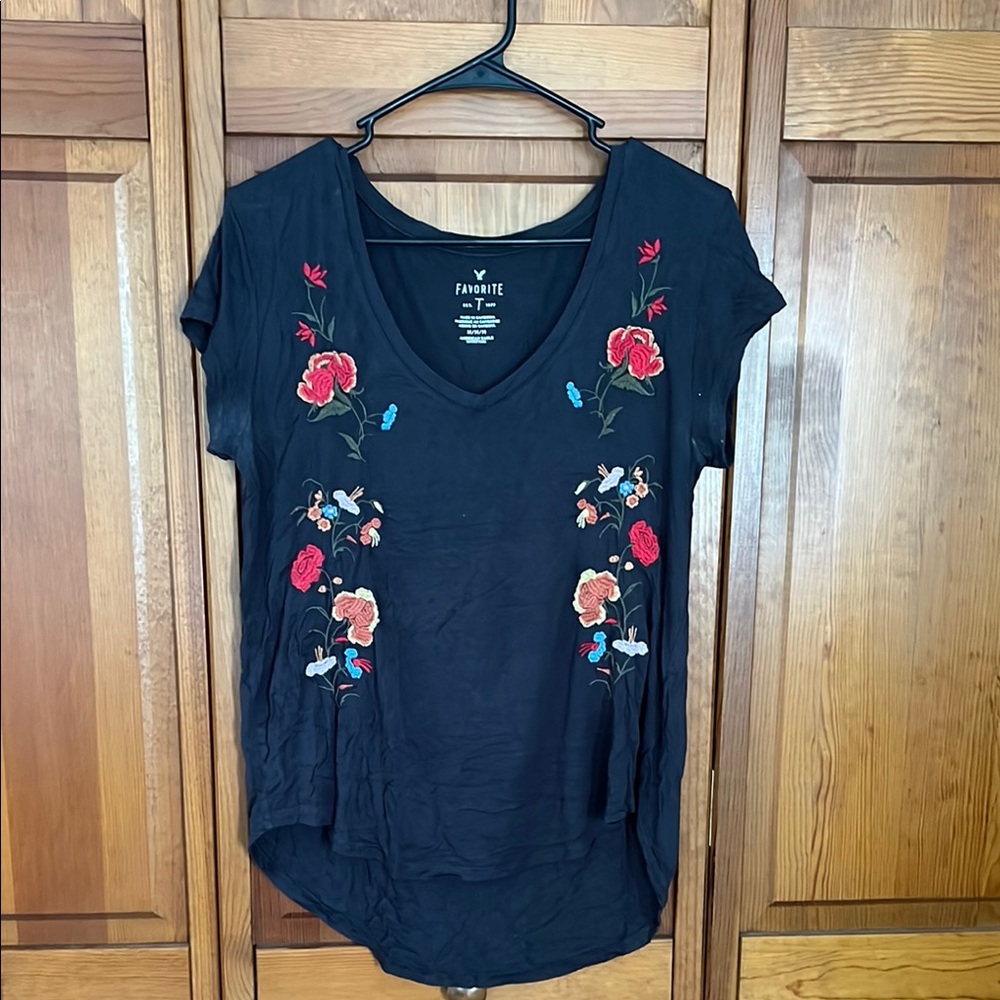 American Eagle Outfitters Blue Asymmetrical Embellished Blouse
